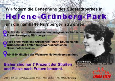 Postkarte: Forderung nach einem "Helene-Grünberg-Park"
